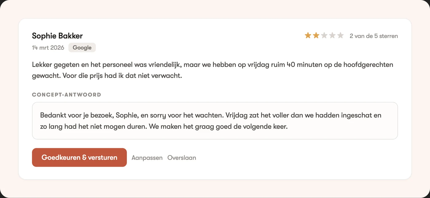 Een conceptantwoord met goedkeuren, aanpassen en overslaan